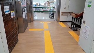松山市役所別館内の廊下に設置されているイエローの誘導マット